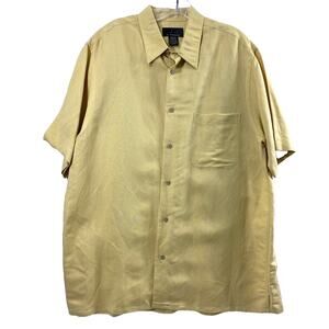 Vtg J Ferrar Shirt Men Medium Butter Yellow Linen Blend Rockabilly Hong Kong NOS